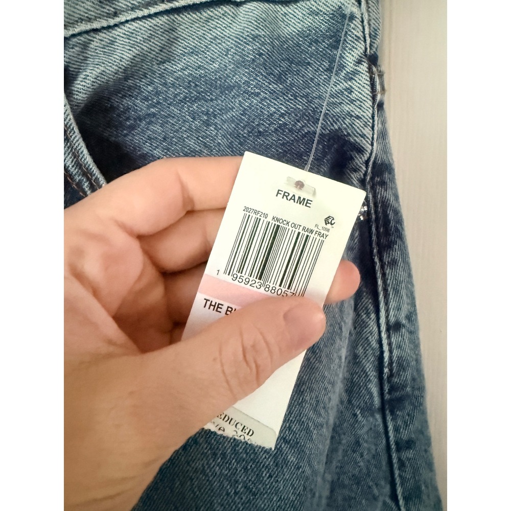 FRAME The Bubble High Rise Crop Barrel Leg Jeans Knock Out Blue Size 28 NEW - Picture 4 of 5